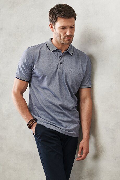 Regular Fit Wide Cut Polo Collar Navy Blue T-Shirt with Pockets 4A4820200004LAC