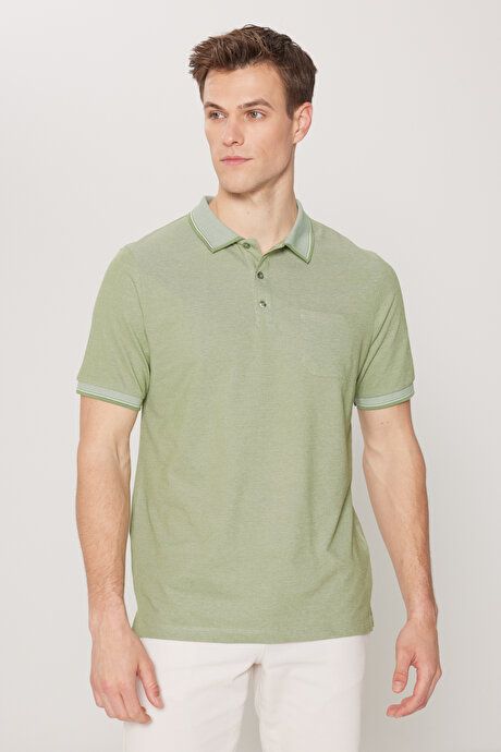 Regular Fit Wide Cut Polo Collar Green T-Shirt with Pockets 4A4820200004YSL