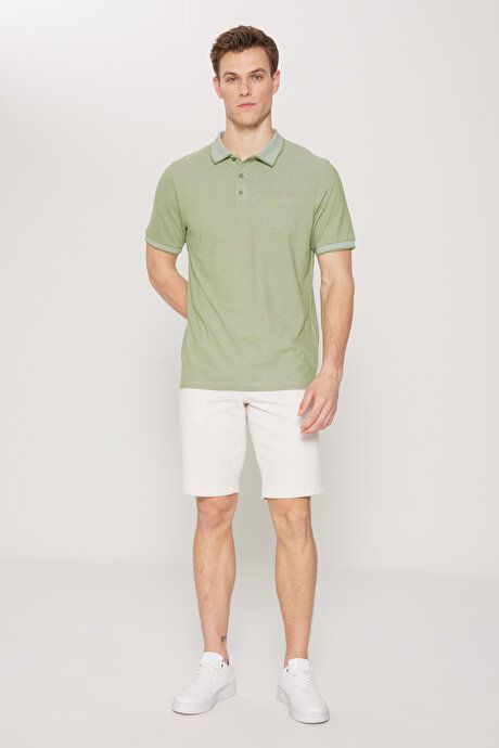 Regular Fit Wide Cut Polo Collar Green T-Shirt with Pockets 4A4820200004YSL