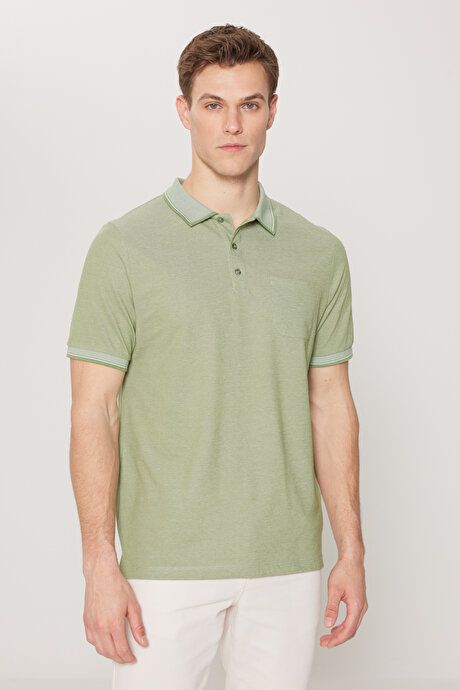 Regular Fit Wide Cut Polo Collar Green T-Shirt with Pockets 4A4820200004YSL