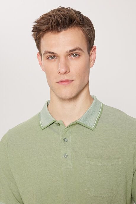 Regular Fit Wide Cut Polo Collar Green T-Shirt with Pockets 4A4820200004YSL