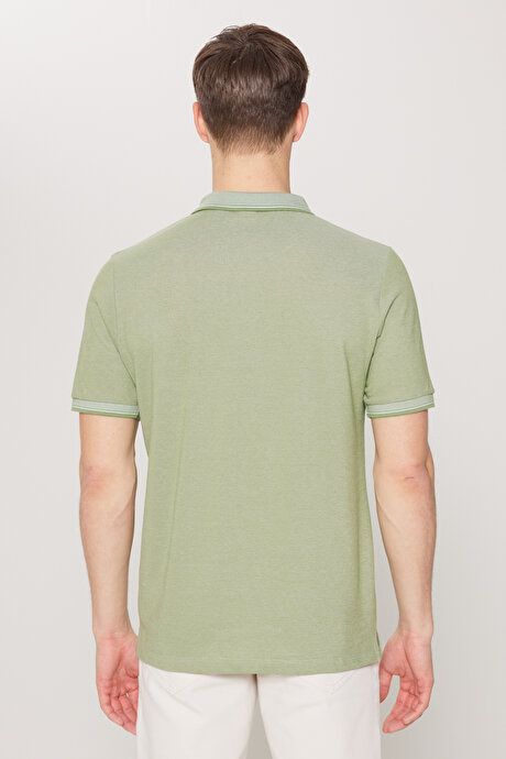 Regular Fit Wide Cut Polo Collar Green T-Shirt with Pockets 4A4820200004YSL