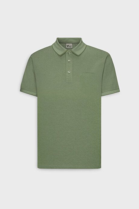 Regular Fit Wide Cut Polo Collar Green T-Shirt with Pockets 4A4820200004YSL