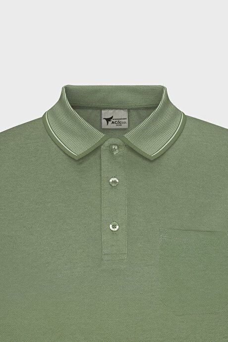 Regular Fit Wide Cut Polo Collar Green T-Shirt with Pockets 4A4820200004YSL