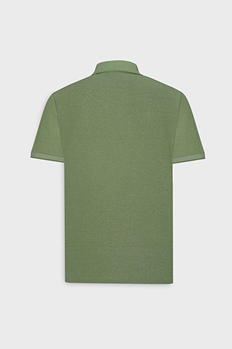 Regular Fit Wide Cut Polo Collar Green T-Shirt with Pockets 4A4820200004YSL