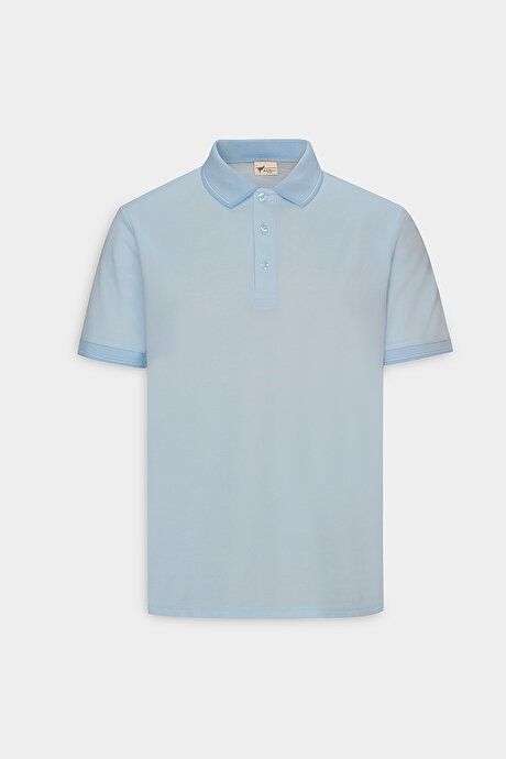 Slim Fit Slim Fit Slim Fit Untuckable Polo Collar Short Sleeve Light Blue T-Shirt 4A4820200047amv