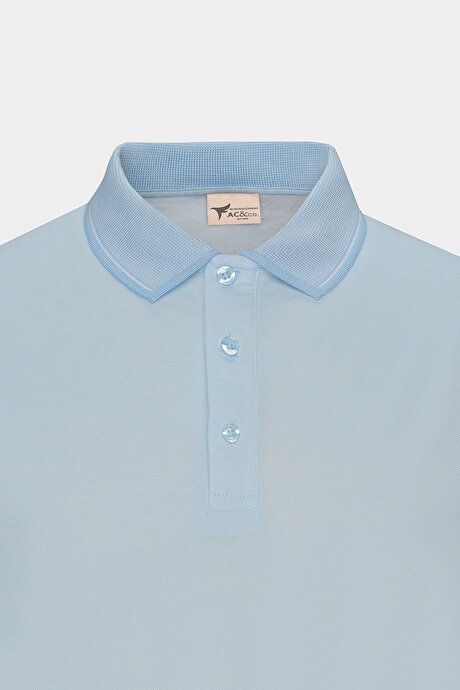 Slim Fit Slim Fit Slim Fit Untuckable Polo Collar Short Sleeve Light Blue T-Shirt 4A4820200047amv