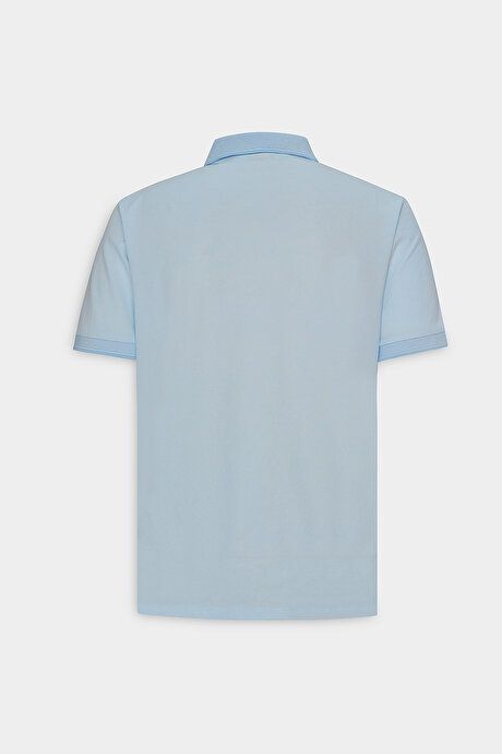 Slim Fit Slim Fit Slim Fit Untuckable Polo Collar Short Sleeve Light Blue T-Shirt 4A4820200047amv