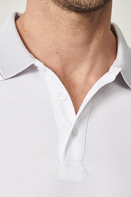 Slim Fit Slim Fit Slim Fit Untuckable Polo Collar Short Sleeve White T-Shirt 4A4820200047BYZ