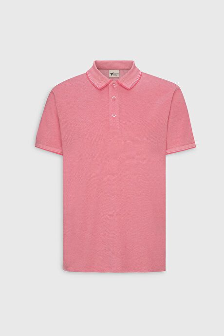 Slim Fit Slim Fit Slim Fit Untuckable Polo Collar Short Sleeve Fuchsia-White T-Shirt 4A4820200047FUB