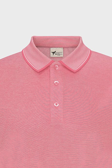 Slim Fit Slim Fit Slim Fit Untuckable Polo Collar Short Sleeve Fuchsia-White T-Shirt 4A4820200047FUB