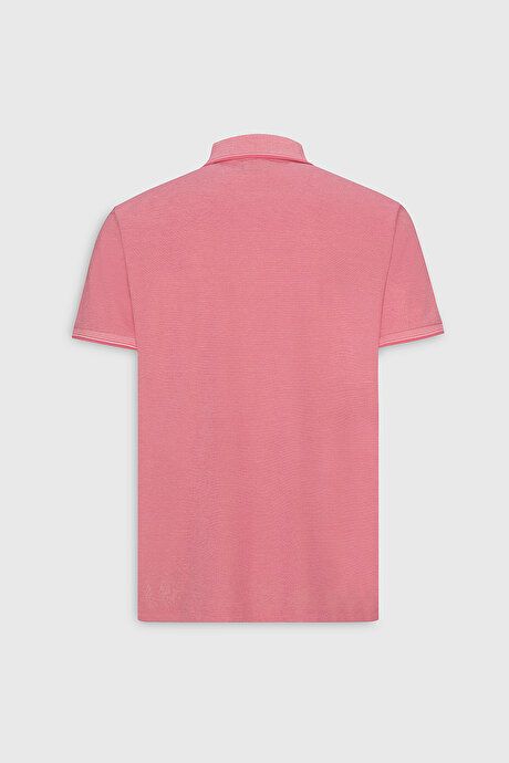 Slim Fit Slim Fit Slim Fit Untuckable Polo Collar Short Sleeve Fuchsia-White T-Shirt 4A4820200047FUB