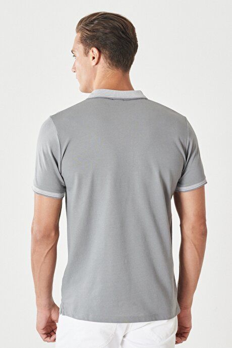 Slim Fit Slim Fit Slim Fit Untuckable Polo Collar Short Sleeve Gray-Gray T-Shirt 4A4820200047GRG