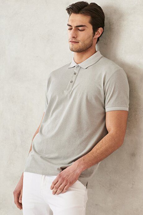 Slim Fit Slim Fit Slim Fit Untuckable Polo Collar Short Sleeve Gray T-Shirt 4A4820200047GRI