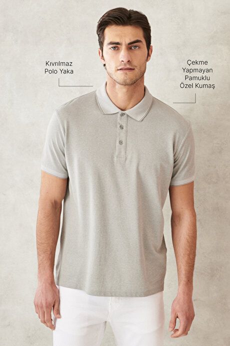 Slim Fit Slim Fit Slim Fit Untuckable Polo Collar Short Sleeve Gray T-Shirt 4A4820200047GRI