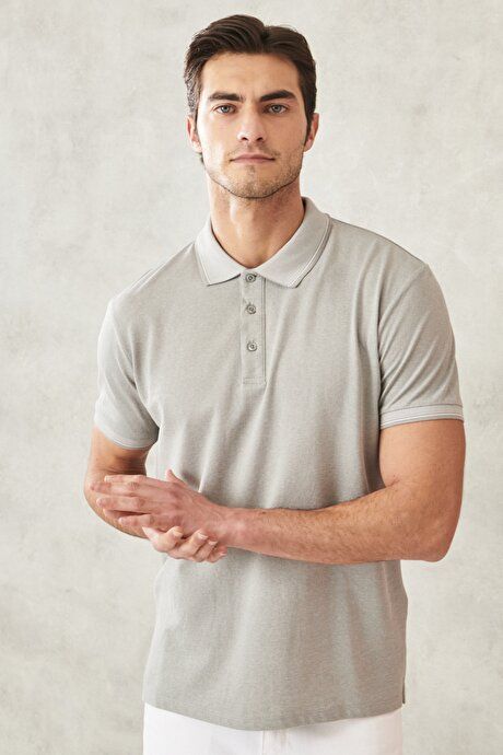 Slim Fit Slim Fit Slim Fit Untuckable Polo Collar Short Sleeve Gray T-Shirt 4A4820200047GRI