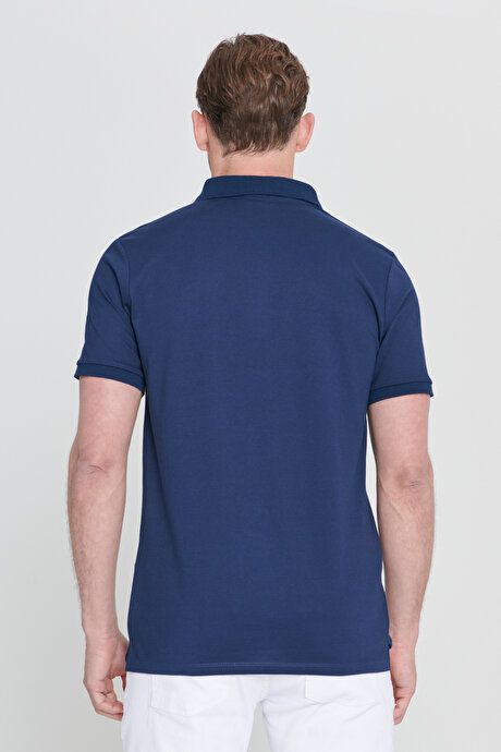 Slim Fit Slim Fit Slim Fit Untuckable Polo Collar Short Sleeve Navy Blue T-Shirt 4A4820200047LAA