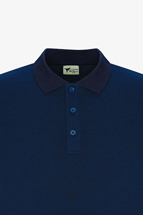 Slim Fit Slim Fit Slim Fit Untuckable Polo Collar Short Sleeve Navy Blue T-Shirt 4A4820200047LAA