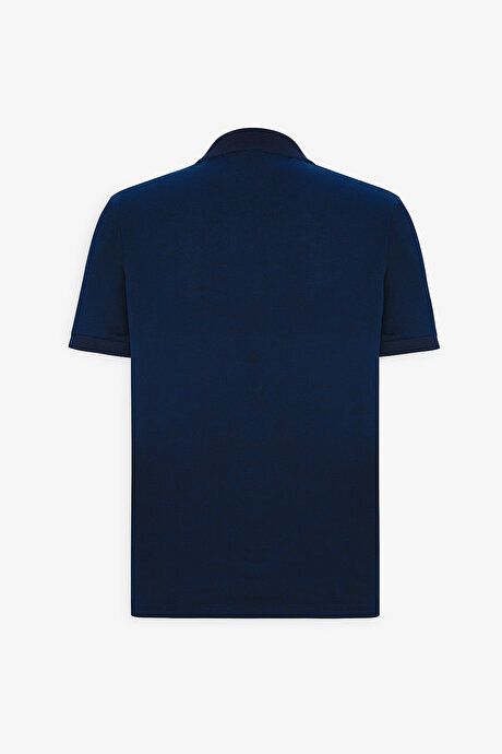 Slim Fit Slim Fit Slim Fit Untuckable Polo Collar Short Sleeve Navy Blue T-Shirt 4A4820200047LAA