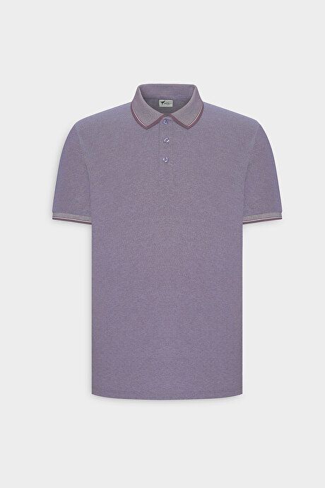 Slim Fit Slim Fit Untuckable Polo Collar Short Sleeve Purple-White T-Shirt 4A4820200047MBY