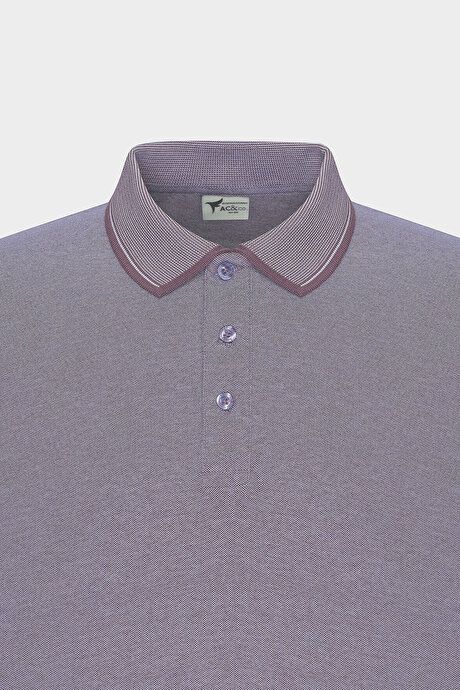 Slim Fit Slim Fit Untuckable Polo Collar Short Sleeve Purple-White T-Shirt 4A4820200047MBY