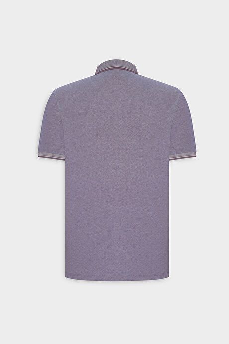 Slim Fit Slim Fit Untuckable Polo Collar Short Sleeve Purple-White T-Shirt 4A4820200047MBY