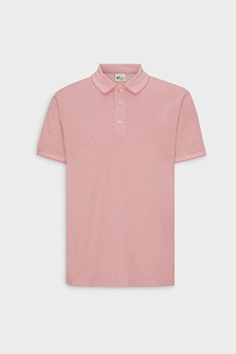 Slim Fit Slim Fit Slim Fit Untuckable Polo Collar Short Sleeve Pink White T-Shirt 4A4820200047PBY