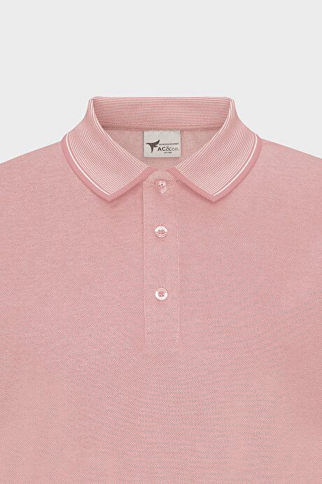 Slim Fit Slim Fit Slim Fit Untuckable Polo Collar Short Sleeve Pink White T-Shirt 4A4820200047PBY