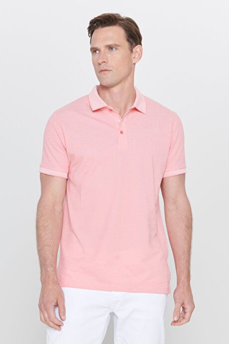 Slim Fit Slim Fit Slim Fit Untuckable Polo Collar Short Sleeve Pink White T-Shirt 4A4820200047PBY