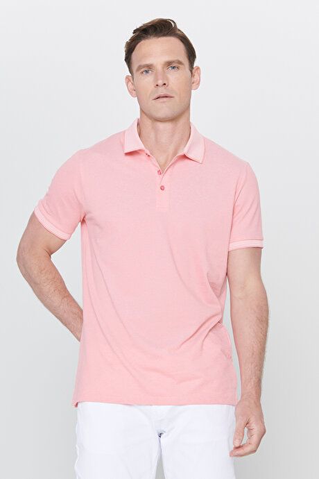 Slim Fit Slim Fit Slim Fit Untuckable Polo Collar Short Sleeve Pink White T-Shirt 4A4820200047PBY