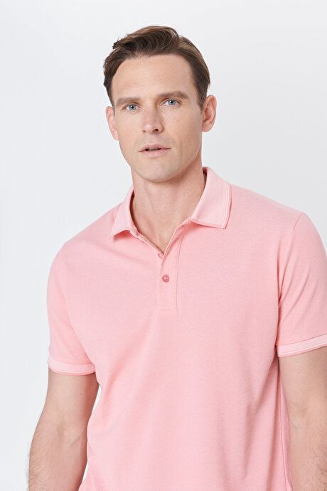 Slim Fit Slim Fit Slim Fit Untuckable Polo Collar Short Sleeve Pink White T-Shirt 4A4820200047PBY