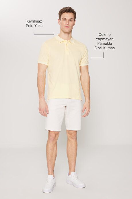 Slim Fit Slim Fit Slim Fit Untuckable Polo Collar Short Sleeve Yellow-White T-Shirt 4A4820200047SBZ