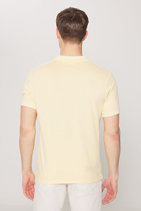 Slim Fit Slim Fit Slim Fit Untuckable Polo Collar Short Sleeve Yellow-White T-Shirt 4A4820200047SBZ