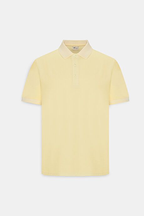 Slim Fit Slim Fit Slim Fit Untuckable Polo Collar Short Sleeve Yellow-White T-Shirt 4A4820200047SBZ