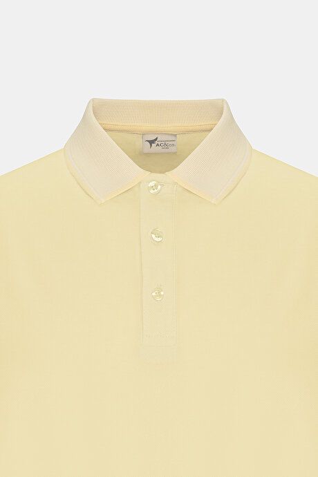 Slim Fit Slim Fit Slim Fit Untuckable Polo Collar Short Sleeve Yellow-White T-Shirt 4A4820200047SBZ