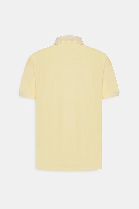 Slim Fit Slim Fit Slim Fit Untuckable Polo Collar Short Sleeve Yellow-White T-Shirt 4A4820200047SBZ