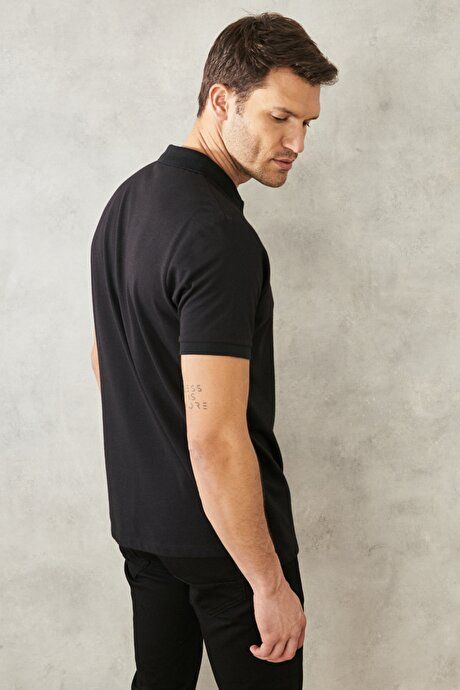 Slim Fit Slim Fit Slim Fit Untuckable Polo Collar Short Sleeve Black-Black T-Shirt 4A4820200047SSS