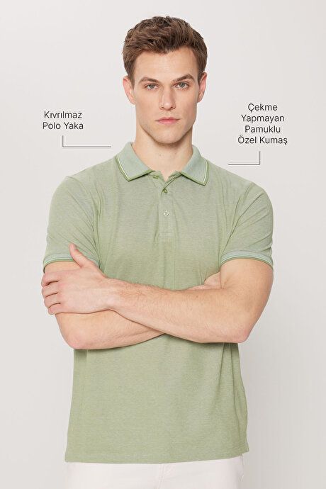 Slim Fit Slim Fit Slim Fit Untuckable Polo Collar Short Sleeve Green T-Shirt 4A4820200047YSL