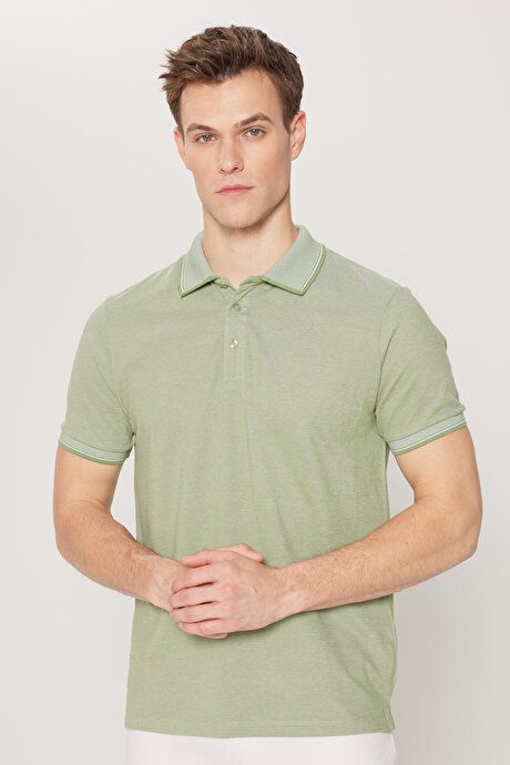 Slim Fit Slim Fit Slim Fit Untuckable Polo Collar Short Sleeve Green T-Shirt 4A4820200047YSL