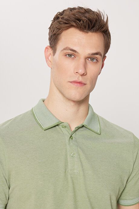 Slim Fit Slim Fit Slim Fit Untuckable Polo Collar Short Sleeve Green T-Shirt 4A4820200047YSL