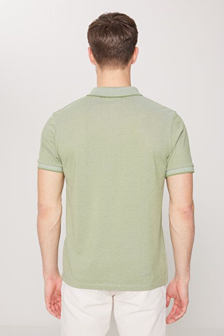 Slim Fit Slim Fit Slim Fit Untuckable Polo Collar Short Sleeve Green T-Shirt 4A4820200047YSL