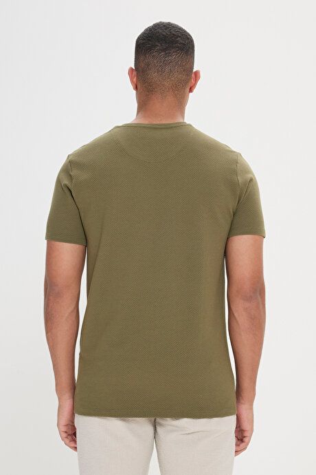 Slim Fit Slim Fit Crew Neck Short Sleeve Soft Touch Basic Khaki T-Shirt 4A4823200065HAK