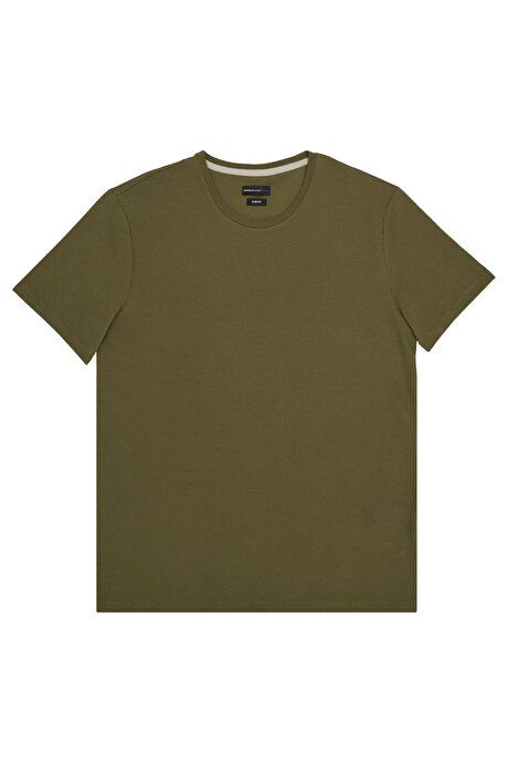 Slim Fit Slim Fit Crew Neck Short Sleeve Soft Touch Basic Khaki T-Shirt 4A4823200065HAK