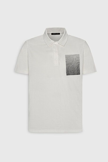 Slim Fit Slim Fit 100% Cotton Printed Polo Collar White T-Shirt 4A4824200009BYZ