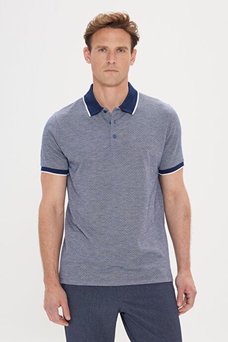 Slim Fit Slim Fit Polo Collar Jacquard Navy Blue T-Shirt 4A482424200024LAC