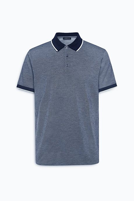 Slim Fit Slim Fit Polo Collar Jacquard Navy Blue T-Shirt 4A482424200024LAC