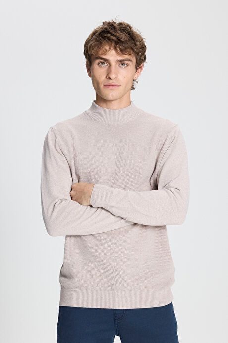 Standard Fit Regular Fit Half Turtleneck Cotton Beige Sweater 4A4921100008BEJ