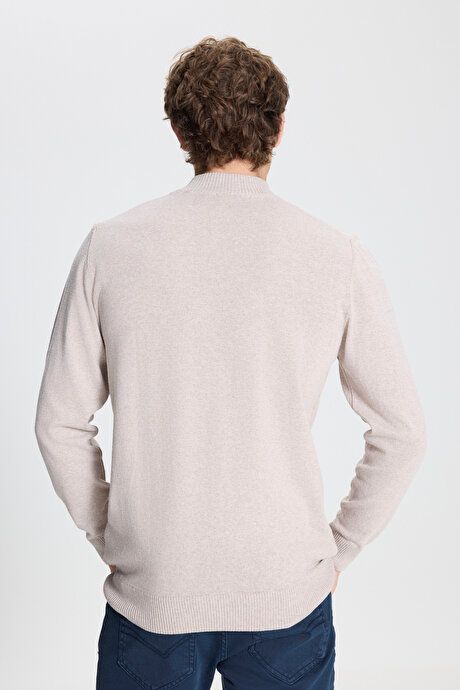 Standard Fit Regular Fit Half Turtleneck Cotton Beige Sweater 4A4921100008BEJ