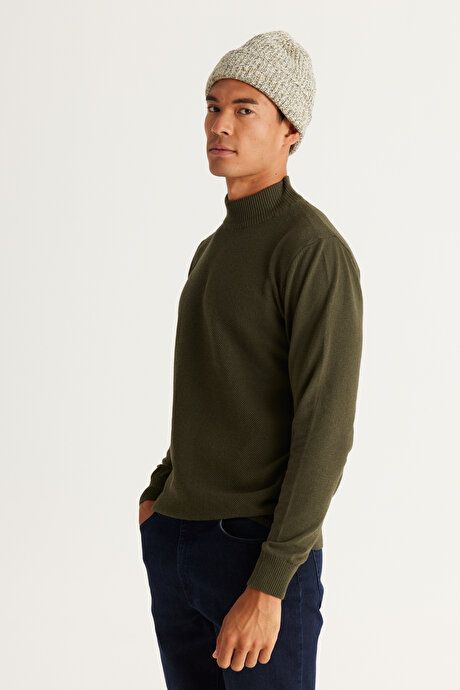 Standard Fit Regular Fit Half Turtleneck Cotton Khaki Sweater 4A4921100008HAK