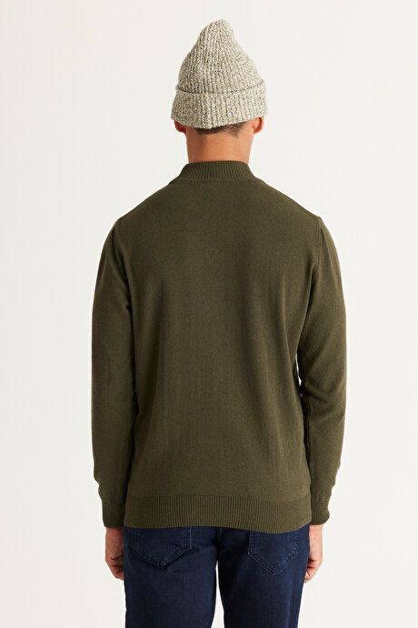 Standard Fit Regular Fit Half Turtleneck Cotton Khaki Sweater 4A4921100008HAK